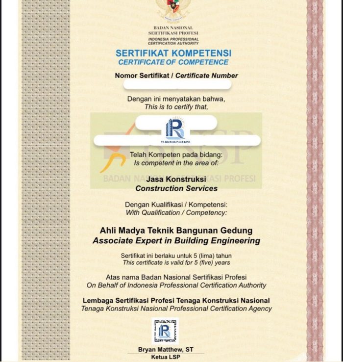 Contoh Sertifikat Kompetensi BNSP