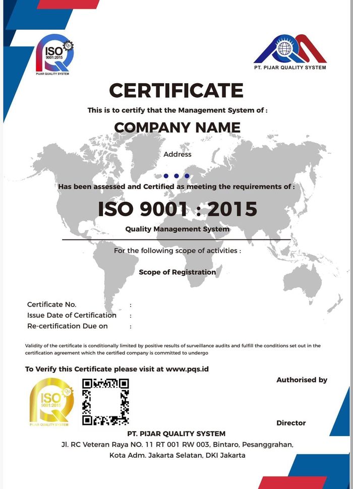 Contoh Sertifikat ISO 9001:2015